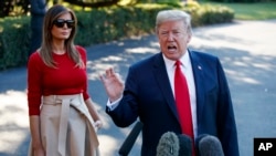 TT Donald Trump nói chuyện với phóng viên trước khi rời Washington đi Brussels.