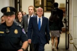 Michael McKinley, a former top aide to Secretary of State Mike Pompeo, leaves Capitol Hill in Washington, Oct. 16, 2019.