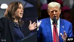 ပန်ဆယ်ဗေးနီးယားပြည်နယ် Philadelphia မြို့တော်မှာ မဲဆွယ်စည်းရုံးနေတဲ့ ဒီမိုကရက်သမ္မတလောင်း Kamala Harris နဲ့ နယူးယောက်ပြည်နယ် နယူးယောက်မြို့မှာ မဲဆွယ်စည်းရုံးနေတဲ့ ရီပါဘလစ်ကန် သမ္မတလောင်း Donald Trump (အောက်တိုဘာ ၂၇၊ ၂၀၂၄)