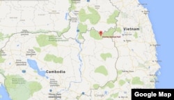 នេះ​បង្ហាញ​ទី​តាំង​ឧទ្យាន​ជាតិ​វីរៈជ័យនៅតំបន់​កន្ទុយ​នាគ ភាគ​ឦសាន​នៃ​ប្រទេស​កម្ពុជា​ជាប់​ព្រំដែន​ប្រទេសឡាវ​និង​វៀតណាម។ (ផែនទី Google Maps)