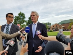 El senador republicano Rob Portman, culpa al régimen de Corea del Norte por la muerte de Otto Warmbier. Foto Ham Jiha. Servicio Coreano, VOA.