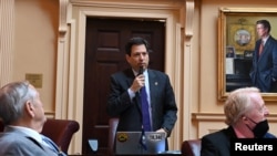 Virginia State Senator Scott Surovell, who sponsored legislation permitting police use of facial recognition, speaks during a senate session, in Richmond, Virginia, U.S., in March 2022. (JoNathan Collins/Handout via REUTERS )
