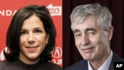 This combination photo shows filmmakers Alexandra Pelosi, left, and Steve James. Documentarians, from “Hoop Dreams” director Steve James to “Outside the Bubble's” Alexandra Pelosi, are bringing out their cameras to capture the historic nationwide protests.