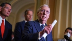 FILE - Senate Minority Leader Mitch McConnell, R-Ky., speaks to reporters at the Capitol in Washington, Sept. 28, 2021.