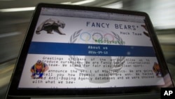 A screenshot of the Fancy Bears website fancybear.net seen on a computes screen in Moscow, Russia, Sept. 14, 2016. 