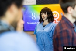 A humanoid robot is pictured at AI for Good Global Summit in Geneva