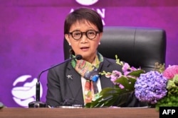 Indonesia's Foreign Minister Retno Marsudi attends a press conference after the 43rd Association of Southeast Asian Nations (ASEAN) Summit in Jakarta on September 7, 2023. (Photo by Adek BERRY / AFP)