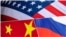 Combo photography - US, Chinese and Russian flag