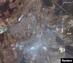 A satellite image shows an overview of Bakhmut