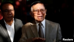 FILE: Cambodian opposition leader Kem Sokha speaks to journalists at his house in Phnom Penh, Cambodia February 6, 2020. REUTERS