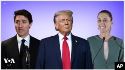 အမေရိကန်သမ္မတ ဒေါ်နယ်လ်ဒ် ထရမ့်မ်၊ ကနေဒါဝန်ကြီးချုပ် Justin Trudeau (ဝဲ)၊ မက္ကဆီကိုသမ္မတ Claudia Sheinbaum (ယာ)။