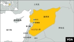 敘利亞及週邊國家地理位置圖。