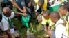 Les enfants apprennent à planter des arbres à la fin de la Conférence internationale sur le changement climatique des enfants, Kampala, Ouganda, 12 juillet 2014. (VOA/Hilary Heuler)