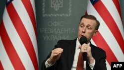 Американскиот советник за национална безбедност Џејк Саливан на прес-конференција со шефот на кабинетот на украинскиот претседател, во Киев, на 20 март 2024 година