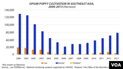 Cultivation of opium poppies in South East Asia