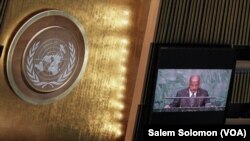 የኤርትራ የውጭ ጉዳይ ሚንስተር ኦስማን ሳልህ በተባበሩት መንግሥታት ድርጅት ሰባኛ ጠቅላላ ጉባዔ ላይ ንግግር እየሰጡ