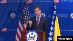 Ambasador SAD u BiH Eric Nelson na prvoj konferenciji za novinare, Ambasada SAD u BiH, Sarajevo, 7. mart