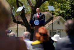 Secretary of State Mike Pompeo speaks at the Richard Nixon Presidential Library, Thursday, July 23, 2020, in Yorba Linda, Calif. (AP Photo/Ashley Landis, Pool)