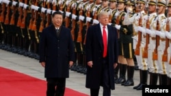 资料照片：2017年11月9日美国时任总统特朗普与中国国家主席习近平（路透社）