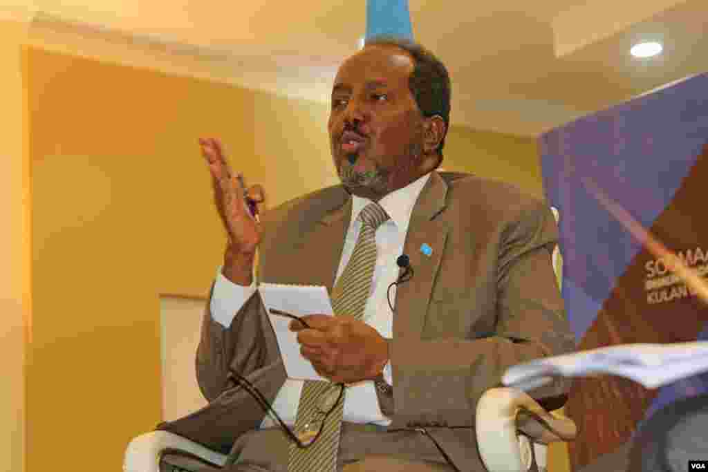 Somali President Hassan Sheikh Mohamoud took part in a town hall hosted by VOA's Somali service Saturday and answered questions about terrorism and the Somali diaspora. The program, hosted by VOA's Somali service connected people in Somalia and residents in St. Paul, Minnesota, home to the largest Somali community in the U.S.