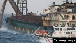 2019年6月4日台湾海巡署于台湾滩取缔中国抽砂船勤务(台湾海巡署提供)