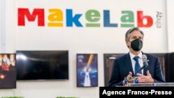 U.S. Secretary of State Antony Blinken visits an innovation exhibition in Abuja, Nigeria, Nov. 19, 2021.