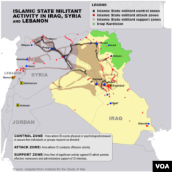 Islamic State militant areas of control, updated May 18, 2015