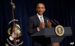 President Barack Obama makes a statement in Warsaw, Poland, July 8, 2016.