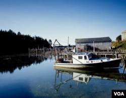 A lone lobster boat at the dock in Eastport in far northern Maine. (Carol M. Highsmith)