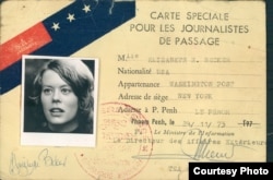 Elizabeth Becker's press card from the war years in 1973. (Courtesy photo of Elizabeth Becker)