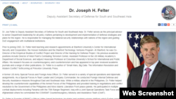 លោក ​Joseph H. Felter​ ​ឧបការី​រង​រដ្ឋមន្រ្តី​ក្រសួង​ការពារ​ជាតិ​សហ​រដ្ឋ​អាមេរិកទទួល​បន្ទុក​តំបន់​អាស៊ី​ខាងត្បូង​ ​និង​អាស៊ី​អាគ្នេយ៍។ (រូប​ថត​ពី​គេហទំព័រ​ផ្លូវការ​ក្រសួង​ការពារ​ប្រទេស​អាមេរិក)