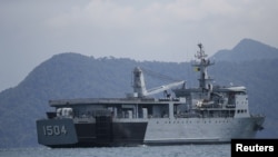 A Malaysian navy vessel patrols waters near Langkawi Island, on May 16, 2015.