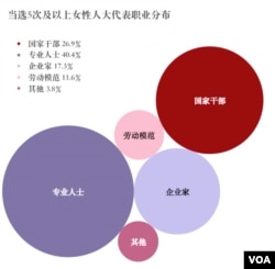 当选5次及以上女性人大代表职业分布