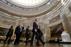 From left, Rep. Val Demings, D-Fla., Rep. Rep. Zoe Lofgren, D-Calif., Rep. Hakeem Jeffries, D-N.Y., House Intelligence Committee Chairman Adam Schiff, D-Calif., and House Judiciary Committee Chairman, Rep. Jerrold Nadler, D-N.Y., walk to the Senate on C