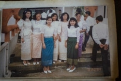 A photo from Ros Sopheap's personal album of her and her classmates during a graduation ceremony from the Royal University of Phnom Penh's Institute of Foreign Languages, as seen in Phnom Penh, July 6, 2021. (Khan Sokummono/VOA Khmer)