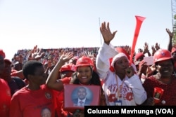 Members of the Movement for Democratic Change November 10, 2018 in Marondera district about 80 km east of Harare following an address by its leader Nelson Chamisa.
