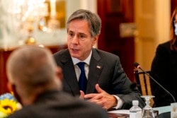 Secretary of State Antony Blinken speaks during a bilateral meeting at the State Department in Washington, Oct. 13, 2021.