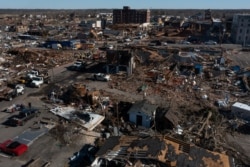 The aftermath of a tornado is seen in downtown Mayfield, Kentucky, U.S. December 12, 2021. Picture taken with a drone. REUTERS/Adrees Latif