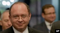 FILE - Romanian Foreign Minister Bogdan Aurescu is pictured in Bucharest, Romania, Oct. 15, 2015.