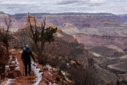 FILE - A person hikes on the Bright Angel Trail in the Grand Canyon near Grand Canyon Village, Arizona, U.S., February 22, 2018. (REUTERS/Stephanie Keith/File Photo)
