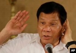 菲律賓總統杜特爾特在馬尼拉總統府舉行記者會。 （2017年3月13日）