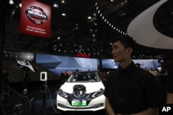The Sylphy Zero Emission, an all-electric model designed for China is displayed at the Nissan booth during the Auto Shanghai 2019 show in Shanghai on Tuesday, April 16, 2019.
