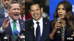 Kombinasi foto yang menunjukkan Anggota DPR Michael Waltz (dari kiri ke kanan), Senator Marco Rubio, dan Gubernur South Dakota Kristi Noem. (Foto: VOA)