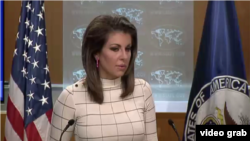 美国国务院发言人奥特加斯在例行记者会上回答问题。(2019年6月17日)