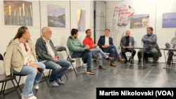 Мултимедијален настан „Украина е...“ во Мобилната монтажна галерија во паркот на Франкофонијата во Скопје, 8 октомври 2024 година.