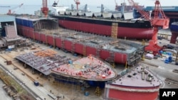 中國江蘇太倉市一家造船企業的船塢。 (2025年1月16日)