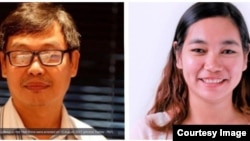 သြဂုတ်လ (၁၅)ရက်က အဖမ်းခံရသည့် သတင်းစာဆရာ ဦးစည်သူအောင်မြင့်နှင့် BBC Media Action "ခံစားကြည့်" အစီအစဉ်တင်ဆက်သူ မထက်ထက်ခိုင် (RSF photo)