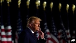 President Donald Trump speaks from the South Lawn of the White House on the fourth day of the Republican National Convention, Thursday, Aug. 27, 2020, in Washington. (AP Photo/Alex Brandon)