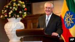 រដ្ឋលេខាធិការ​ក្រសួង​ការបរទេស​ Rex Tillerson ថ្លែង​ទៅកាន់​អ្នក​សារព័ត៌មាន​បន្ទាប់​ពី​កិច្ច​ប្រជុំ​ជាមួយ​រដ្ឋ​មន្ត្រី​ការបរទេស​អេត្យូពី Dr. Workneh Gebeyehu នៅ​ក្នុង​សន្និសីទកាសែត​រួម​គ្នា​មួយ​ក្នុង​ទីក្រុង​ Addis Ababa ប្រទេស​អេត្យូពី​កាលពី​ថ្ងៃទី​០៨ មីនា ២០១៨។