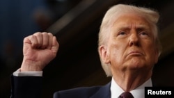 যুক্তরাষ্ট্রের কংগ্রেসের যৌথ সভায় ভাষণ দেয়ার এক পর্যায়ে প্রেসিডেন্ট ডনাল্ড ট্রাম্প। ফটোঃ ৪ মার্চ, ২০২৫। 